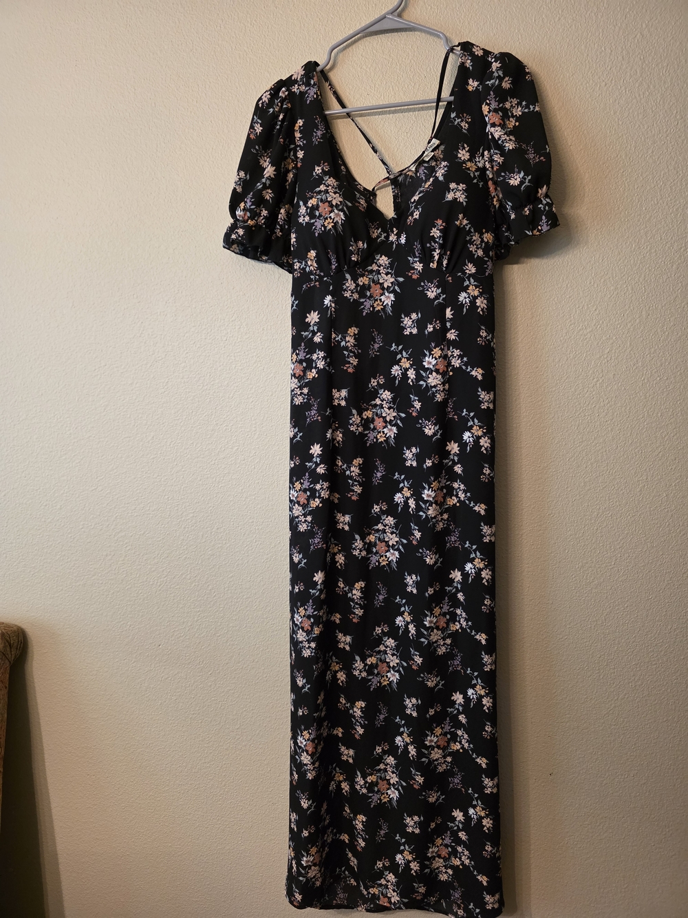 Inspired Hearts Black Floral Maxi with Puff Sleeves